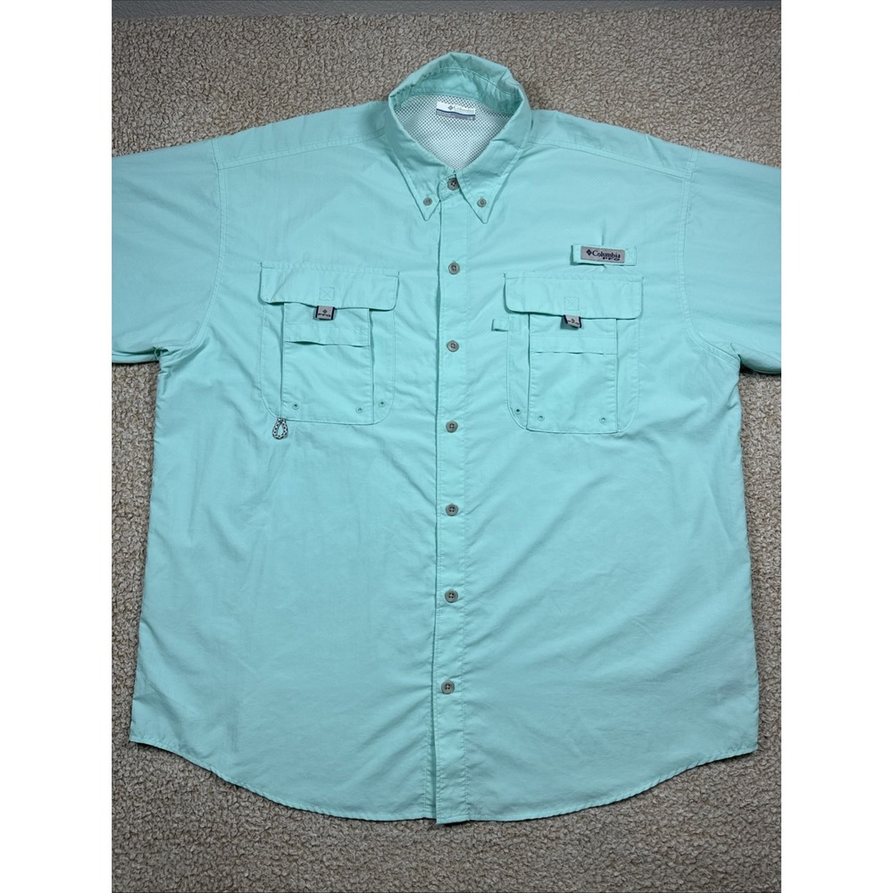 Columbia PFG Long Sleeve Button Down Shirt Men's Size Large Aqua Blue